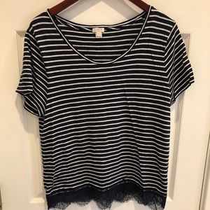 J. Crew Navy and White Stripped T-Shirt with Trim